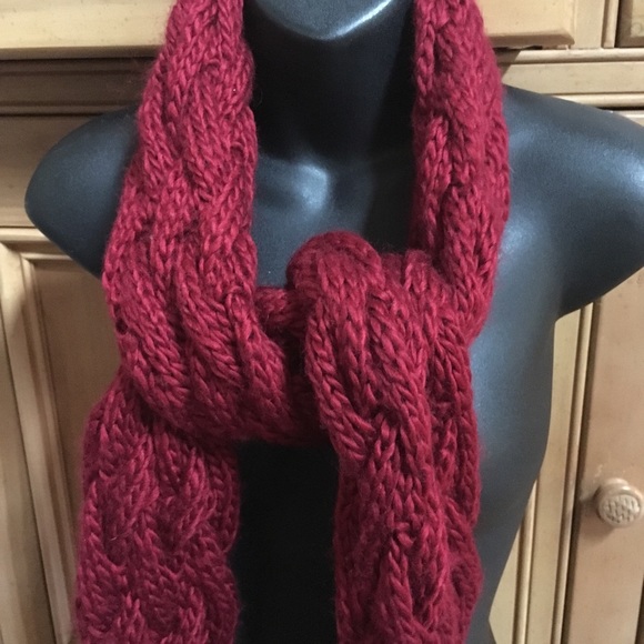 Chunky Cable Wine Red Soft Warm Long Winter Scarf - Picture 5 of 5